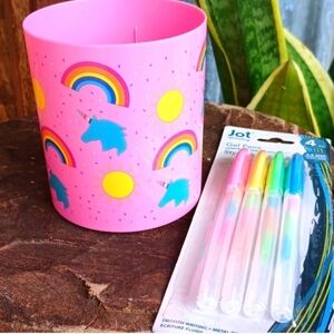 Unicorn and Rainbow Party Cup - Pink Pencil Pen Holder Kids Office Gift Colorful